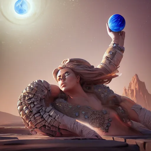 Prompt: a colossal goddess is playing marbles with the planets, highly detailed, digital painting, artstation, octane render, concept art, matte, sharp focus, illustration