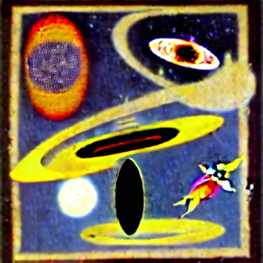 Prompt: A mid-century modern collage of Space Travel.