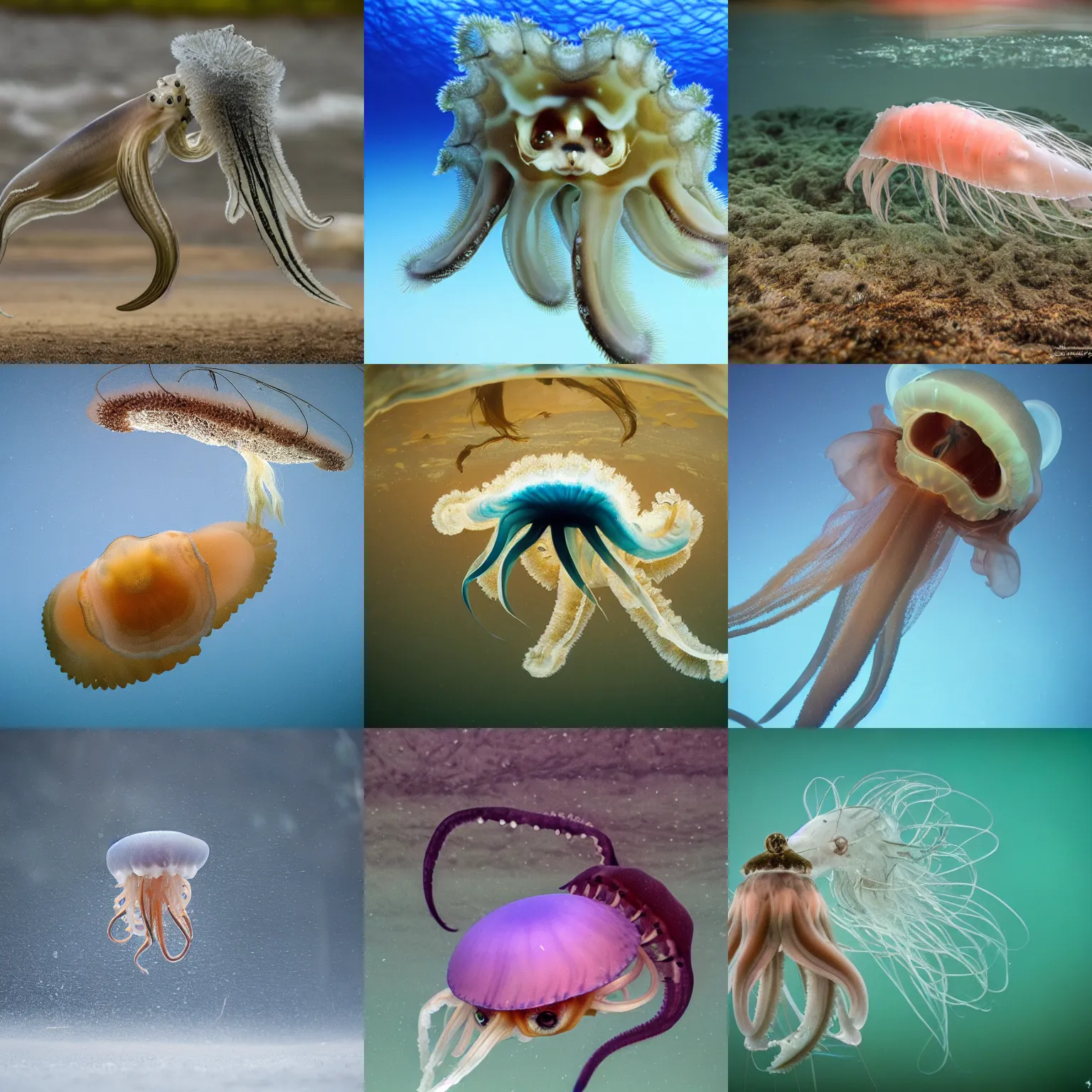 Prompt: a jellyfish-wolf-squid, wildlife photography