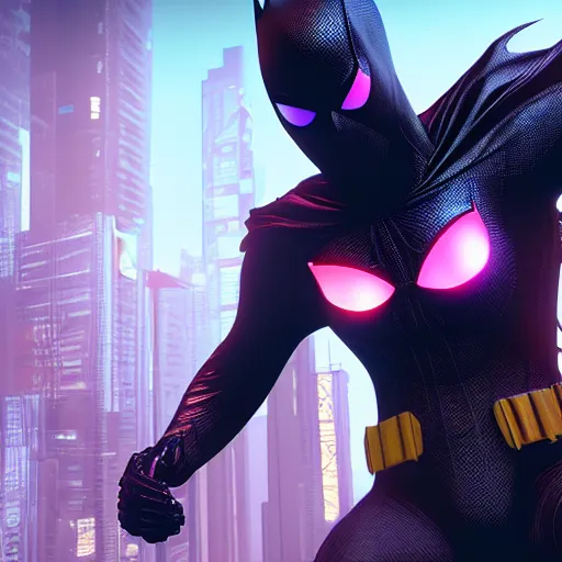 Image similar to a portrait of a spiderbatman , cyberpunk, highly detailed, unreal engine 5, 4K UHD image