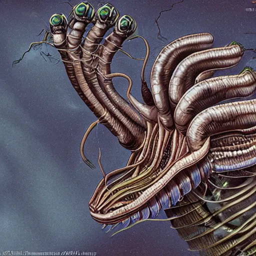 Prompt: alien parasite, scientific illustration with callouts by Ersnt Haekel, detailed scan,