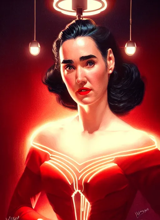 Prompt: portrait of 1 9 5 0 s darna, jennifer connelly, intricate, elegant, glowing lights, highly detailed, digital painting, artstation, glamor pose, concept art, smooth, sharp focus, illustration, art by wlop, mars ravelo and greg rutkowski