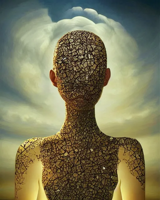 Image similar to gender dysphoria theme surrealist art in the styles of igor morski, jim warren, and rob gonsalves, intricate, hyperrealistic, volumetric lighting