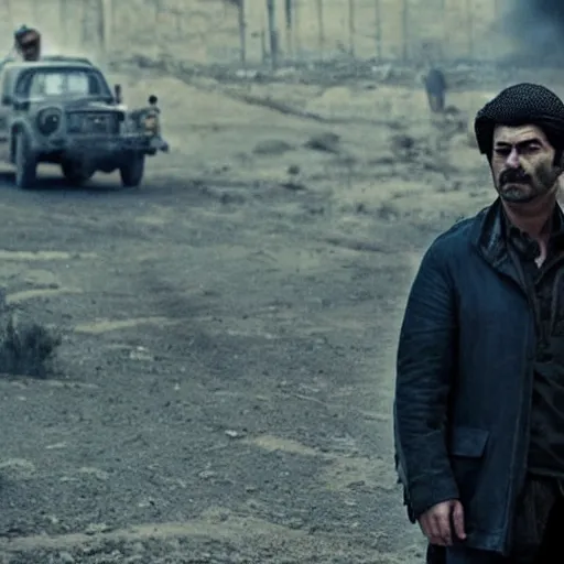 Image similar to Kurdish detective in a movie directed by Christopher Nolan, movie still frame, promotional image, imax 70 mm footage