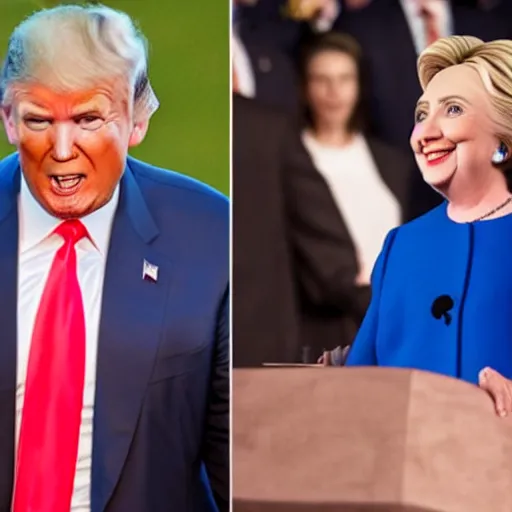 Prompt: donald trump on hillary clinton body