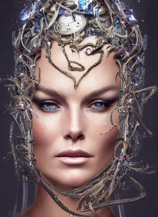 Prompt: high intricate portrait of lindsey vonn as a medusa with cybernetic enhancements, maria panfilova, andrea savchenko, mike kime, ludovic plouffe, qi sheng luo, oliver cook, makoto shinkai, trending on artstation