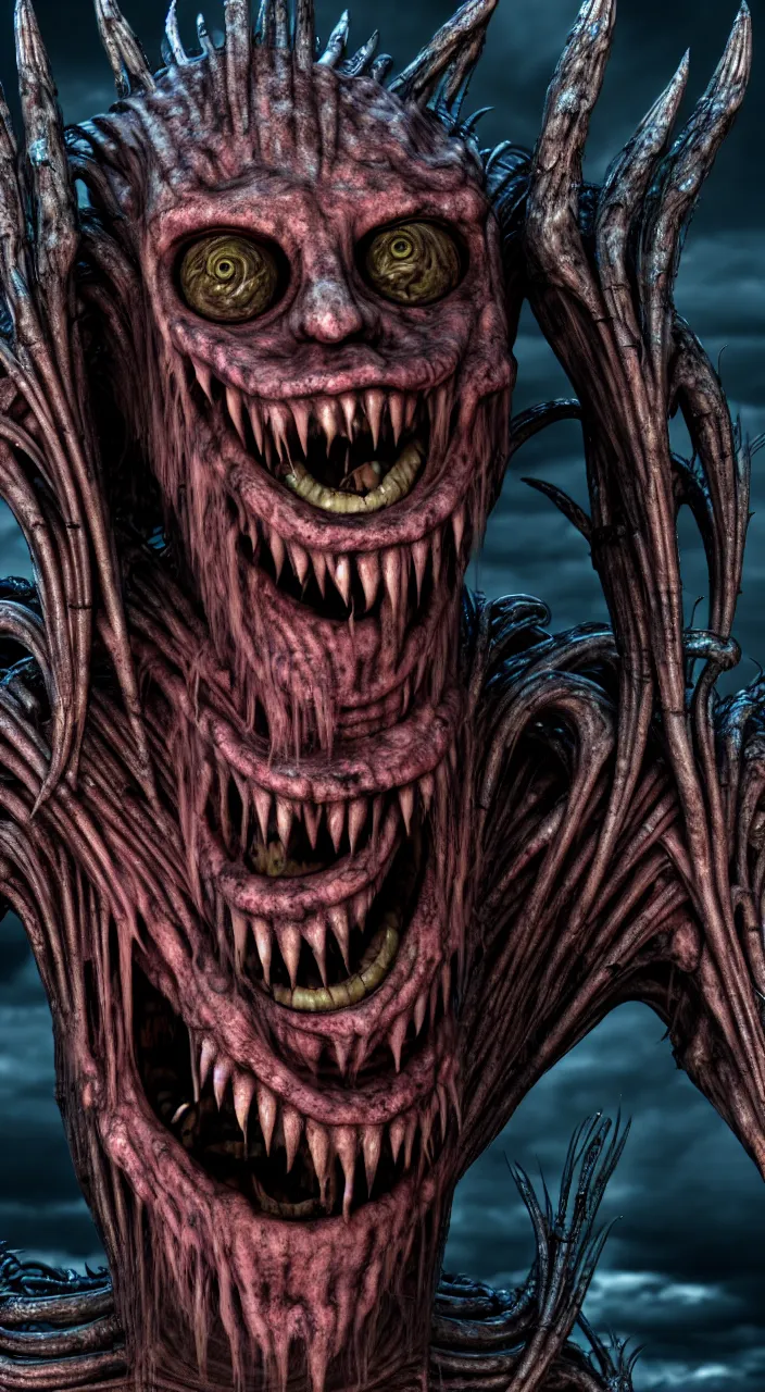 Image similar to gary busey as a monster designed by hr giger, colorful horror video game, sci fi horror,, body horror, unreal engine, octane render, depth of field, cycles render, hd