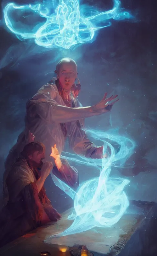 Image similar to a mage casting a curse on himself by wlop and kev walker and delphin enjolras and daniel f. gerhartz