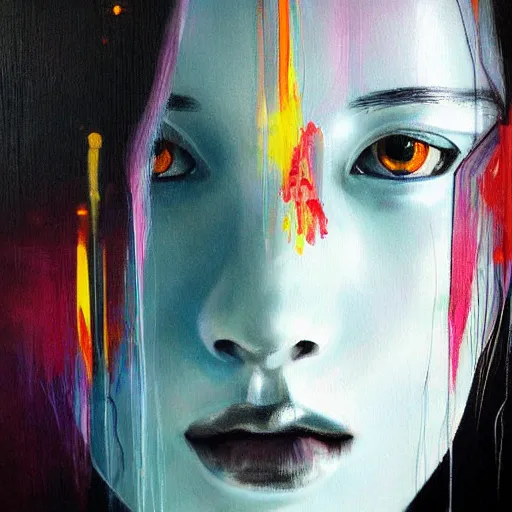 Prompt: a beatiful painting of portrait, Irobot, cyberpunk, by Mizuri AU, trending on artststion