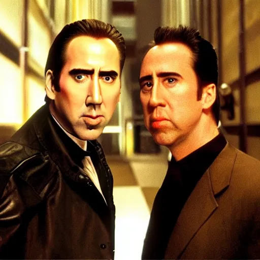 Prompt: nicholas cage as neo from matrix