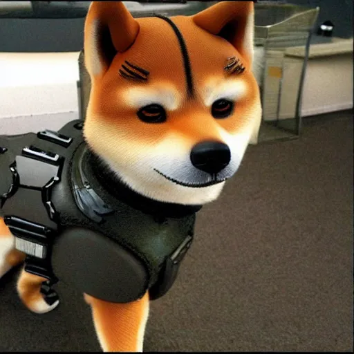 Image similar to anthropomorphic shiba inu wearing exoskeleton armor from the game s. t. a. l. k. e. r