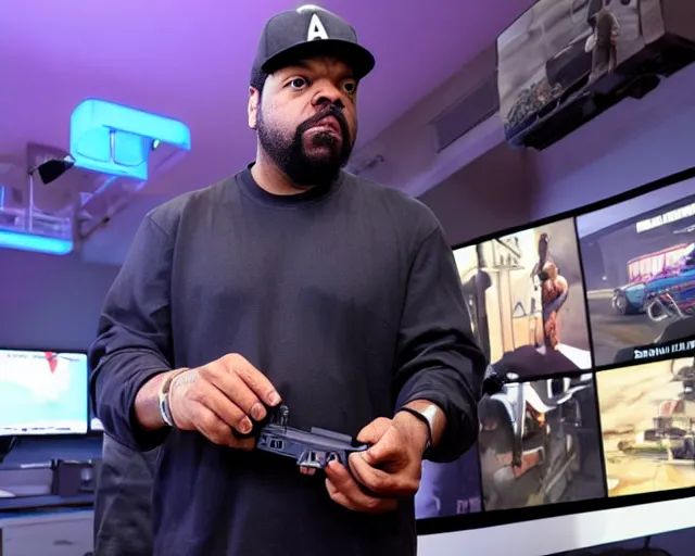 Image similar to ice cube playing gta 5 on an xbox on a friday, cdx