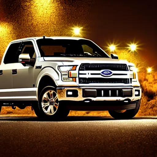 Image similar to ford f - 1 5 0 tailgating a car on the highway with the highbeams on, nighttime, photo, detailed