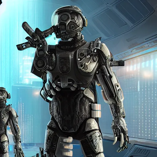 Image similar to cyberpunk dominant fish - like humanoid soldiers in space, digital render 4 k