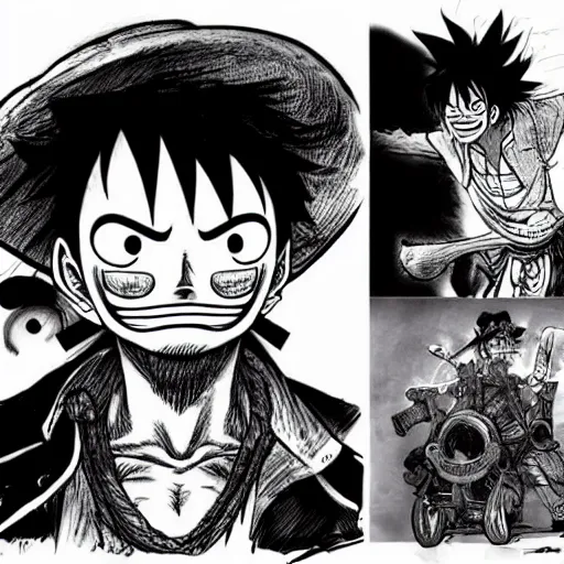 Image similar to luffy with mustache by kim jung gi