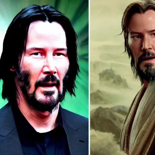 Prompt: Keanu Reeves playing Obi-Wan Kenobi in the prequel trilogy