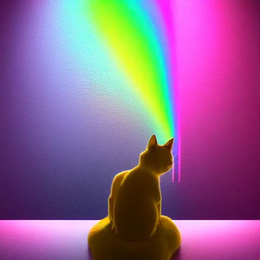 Image similar to 3d rainbow cat character by Beeple, back view