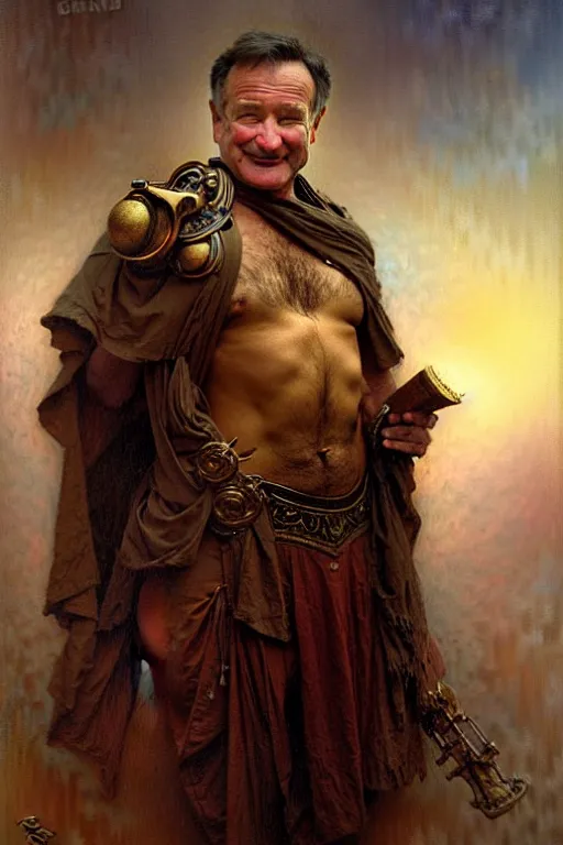 Image similar to robin williams the philosopher by gaston bussiere, bayard wu, greg rutkowski, giger, maxim verehin