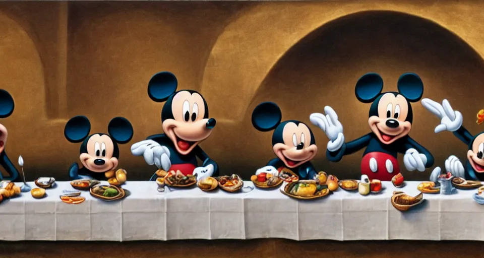 Image similar to mickey mouse at the last supper