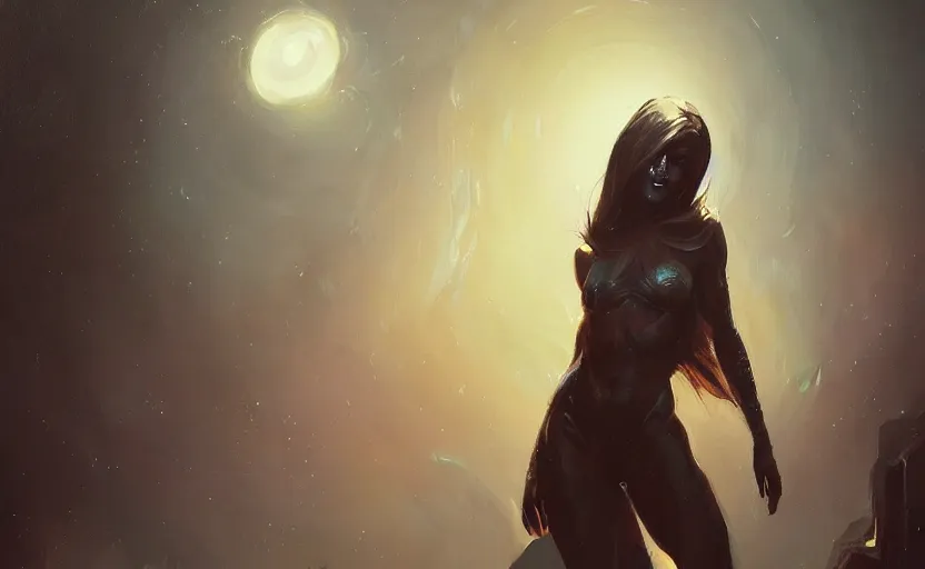 Prompt: a painting of a beautiful alien women trending on artstation in the style of greg rutkowski