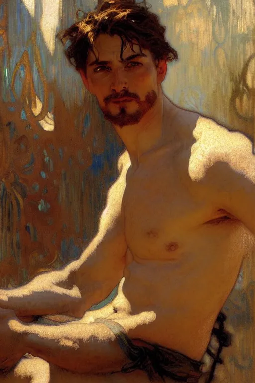 Image similar to attractive man, florence, painting by gaston bussiere, craig mullins, greg rutkowski, alphonse mucha