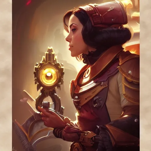 Image similar to warhammer 4 0 k aubrey plaza, intricate, elegant, highly detailed, digital painting, artstation, concept art, matte, sharp focus, illustration, hearthstone, art by artgerm and greg rutkowski and alphonse mucha