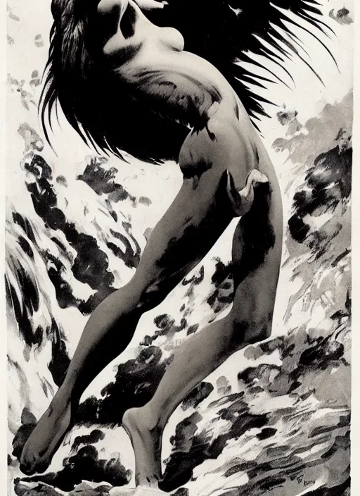 Image similar to manananggal, filipino vampire, strong line, deep color, beautiful! coherent! by frank frazetta, high contrast