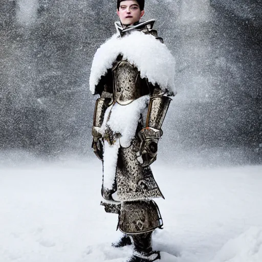 Prompt: a portrait of a beautiful young male wearing an alexander mcqueen armor made of snow , photographed by andrew thomas huang, artistic