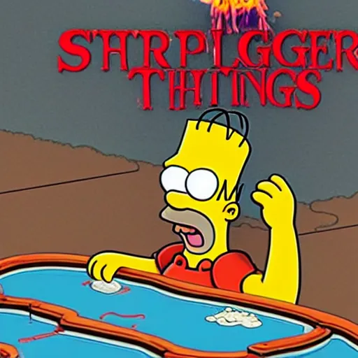 Image similar to homer simpson is on the stranger things poster, illustrated, unreal engine 5