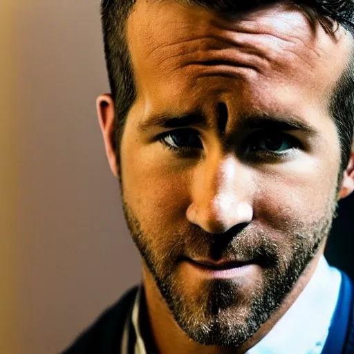 Image similar to photo of Ryan Reynolds in jail, looking sad, highly detailed, high quality, HD, 4k, 8k, Canon 300mm, professional photographer, 40mp, lifelike, top-rated, award winning, realistic, sharp, no blur, edited, corrected, trending