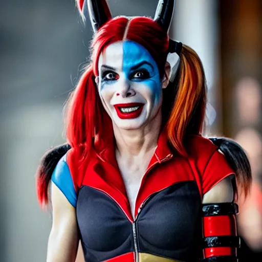 Prompt: Sandra bullock as harley quinn, 8k, high definition, highly detailed, photo-realistic