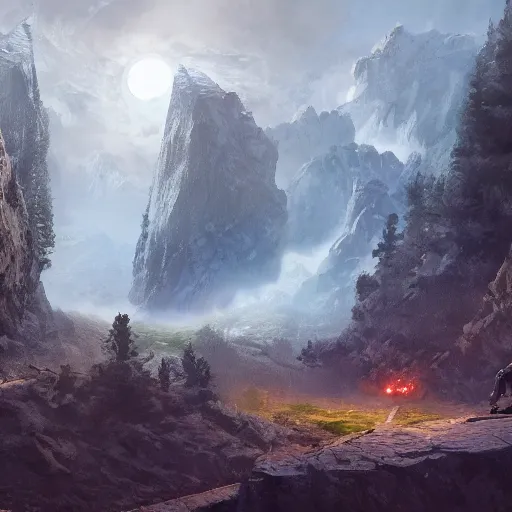 Image similar to pacing harvester through valley to battle star, artstation, matte painting, masterpiece