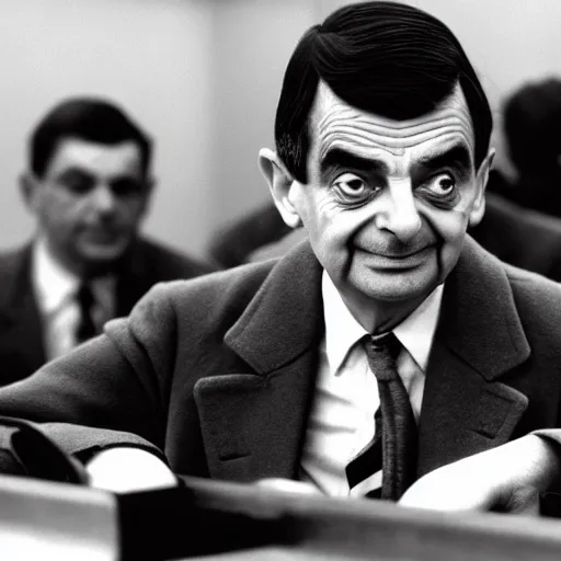 Prompt: mr bean at the nuremberg trials