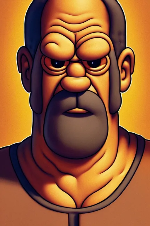 Image similar to clear portrait of homer from the simpsons, cottagecore!!, mafia background hyper detailed, character concept, full body, dynamic pose, intricate, criminal appearance, highly detailed, digital painting, artstation, concept art, smooth, sharp focus, illustration, art by artgerm and greg rutkowski and alphonse mucha