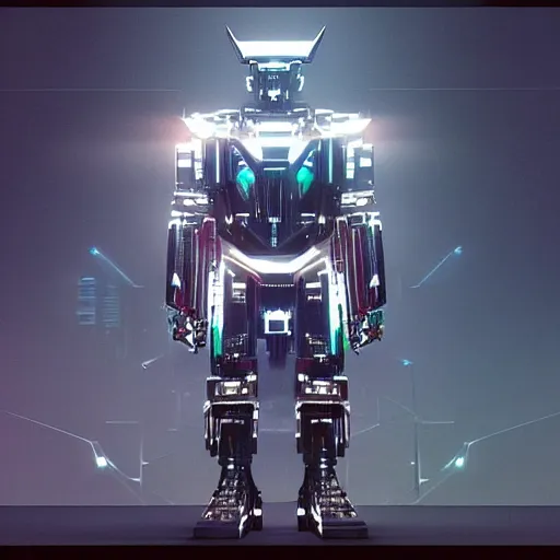 Image similar to “Mecha Kanye West giant robot, UHD, hyperrealistic render, 4k, cyberpunk”