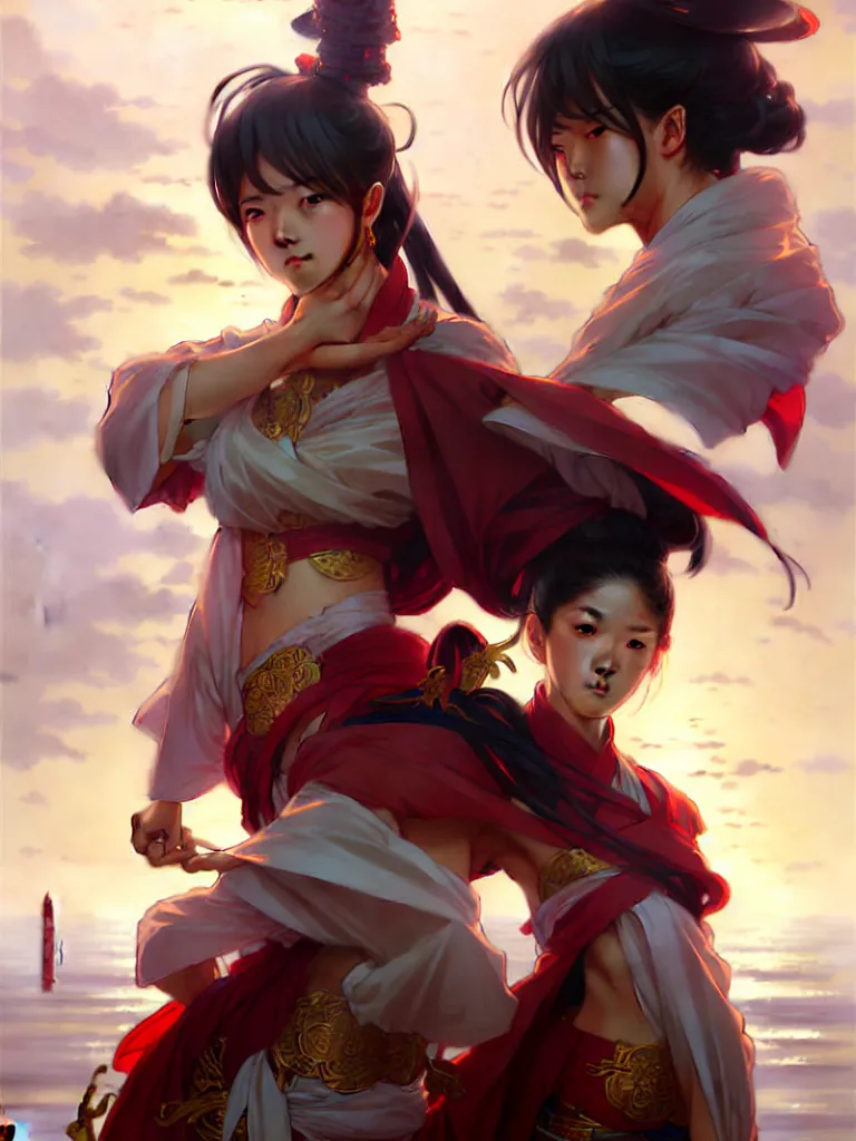 Image similar to 'Hu Tao' character in liyue harbor, Genshin Impact, fantasy, anime, manga, game art, concept art, digital painting, art by artgerm and greg rutkowski and alphonse mucha