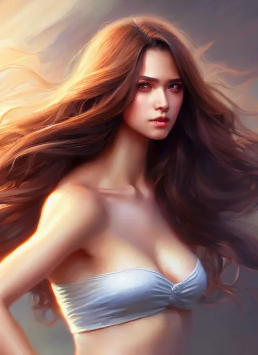 Prompt: a gorgeous female with long soft hair in the style of stefan kostic, realistic, full body shot, wide angle, sharp focus, 8 k high definition, insanely detailed, intricate, elegant, art by stanley lau and artgerm, floating embers