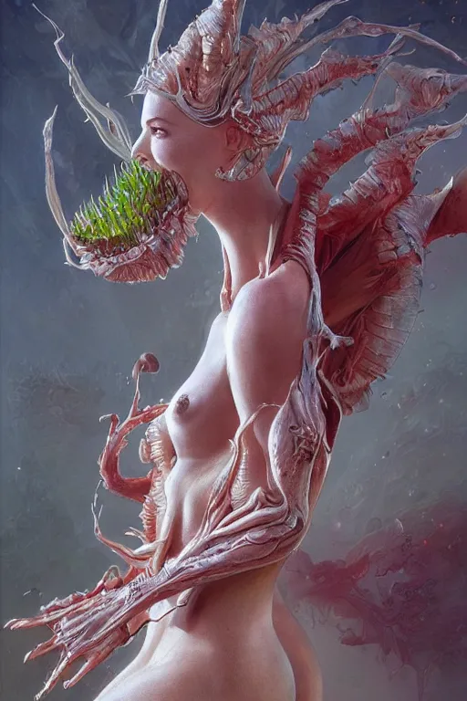 Image similar to Charlize Theron as Venus flytrap, intricate, highly detailed, smooth, artstation, digital illustration by Ruan Jia and Mandy Jurgens and Artgerm and Wayne Barlowe and Greg Rutkowski and Zdislav Beksinski