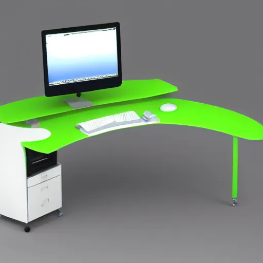 Image similar to 3 d rendering desk setup, colors light green, light blue, light purple, light yellow