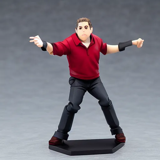 Image similar to Jonah Hill as a Figma anime figurine. Posable PVC action figurine.