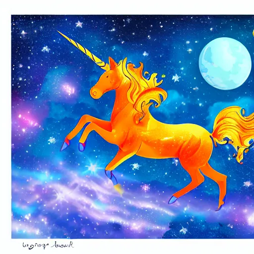 Prompt: unicorn on fire in space