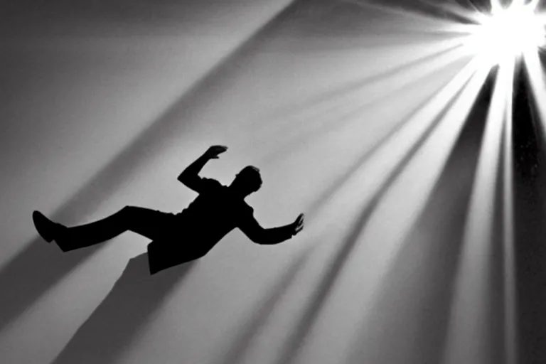 Image similar to a man falls down a sunbeam