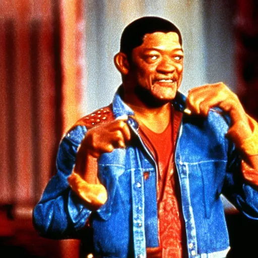Image similar to Somewhere between Apocalypse Now and The Matrix, let's remember Laurence Fishburne was Cowboy Curtis on Pee Wee's Playhouse in the 80s