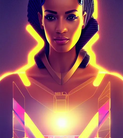 Image similar to symmetry!! egyptian princess of technology, solid cube of light, hard edges, product render retro - futuristic poster scifi, lasers and neon circuits, brown skin gorgeous egyptian princess, intricate, elegant, highly detailed, digital painting, artstation, concept art, smooth, sharp focus, illustration, dreamlike, art by artgerm