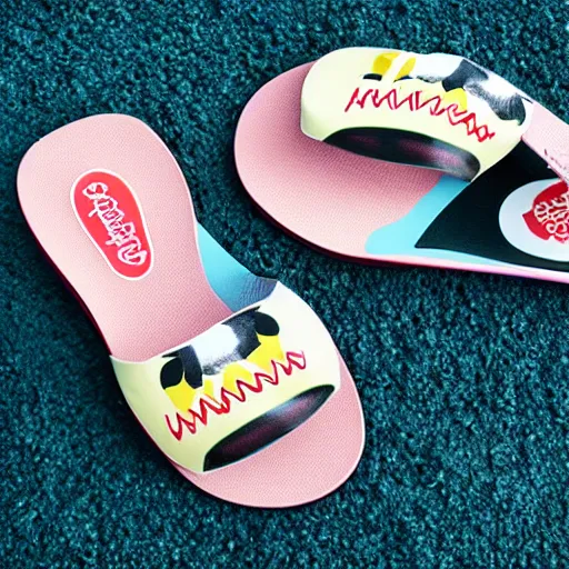 Prompt: havaianas sandal with tom cruises face printed on it