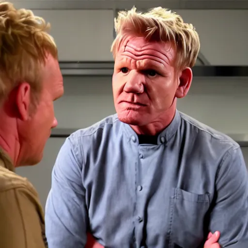 Image similar to Gordon Ramsay shouts at Walter White, 4k image