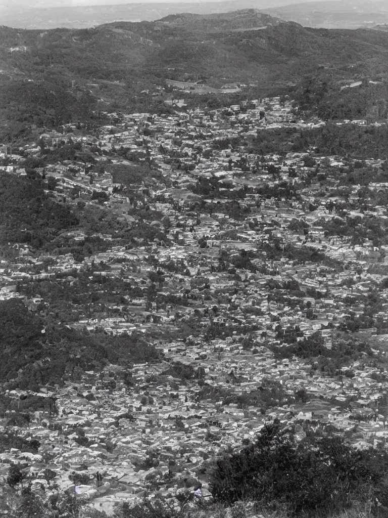 Prompt: view of a town from mount, the endless cliff on the left, a high yellow wall stretching into the sky on the right