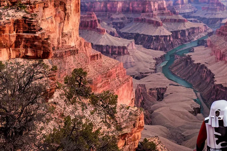 Prompt: darth vader visiting the grand canyon for the first time, excited, excited, excited, 4 k photography