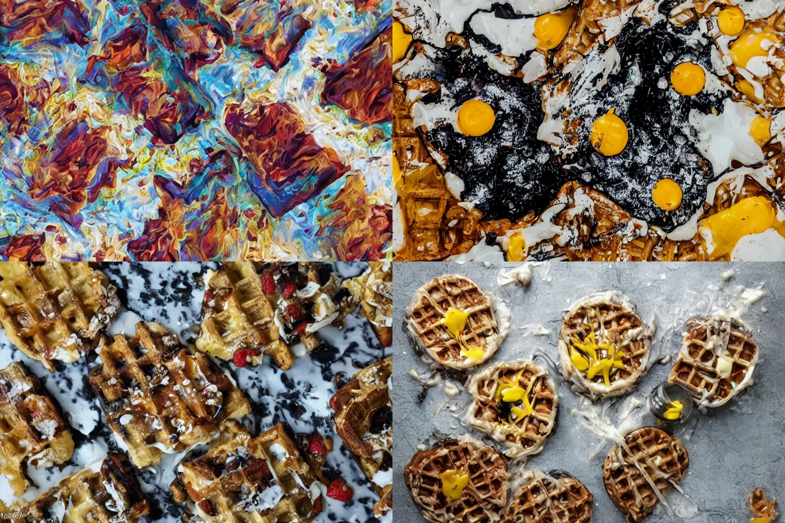 Prompt: abstract surreal melted waffles for breakfast in space