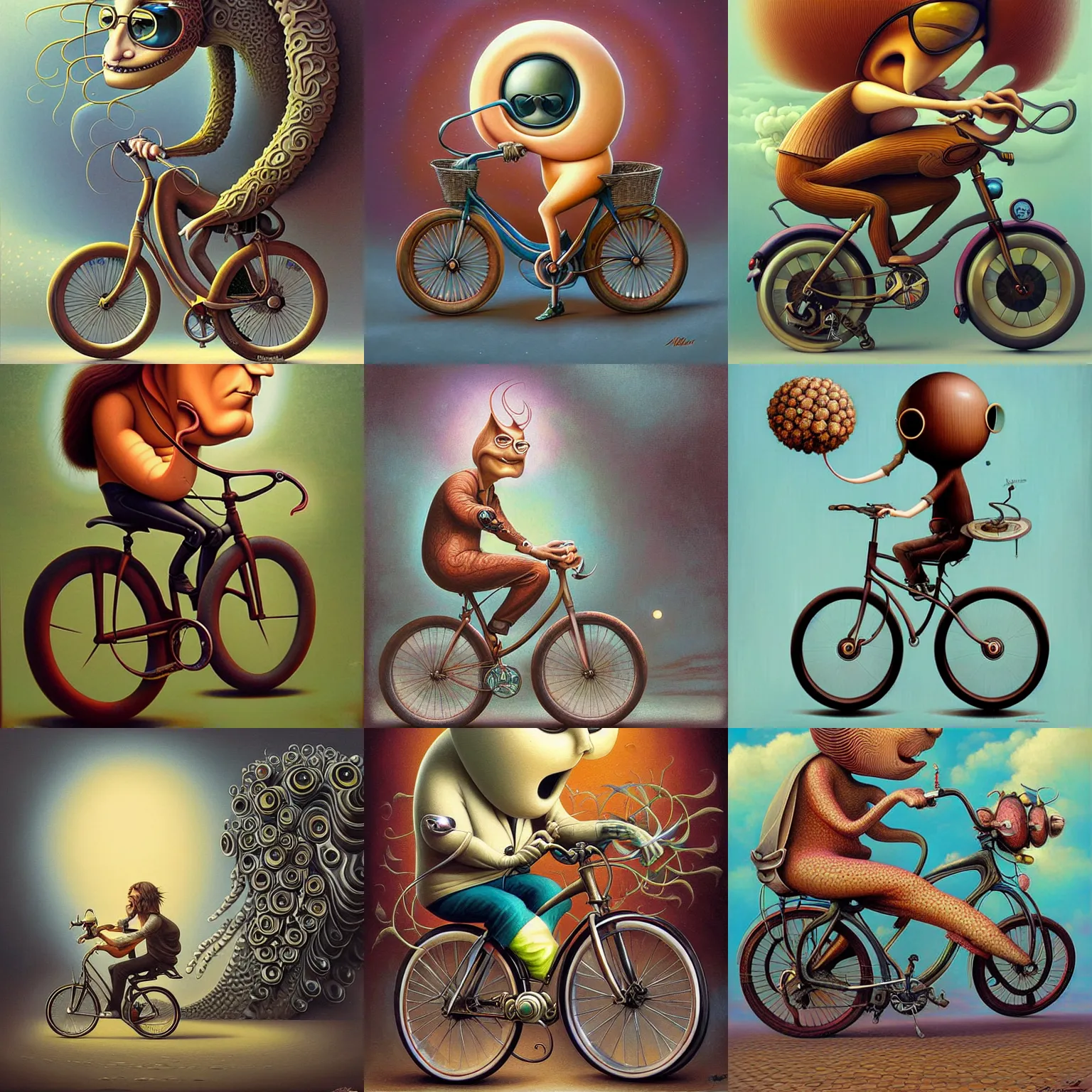 Prompt: john lennon on a bike by naoto hattori and peter mohrbacher